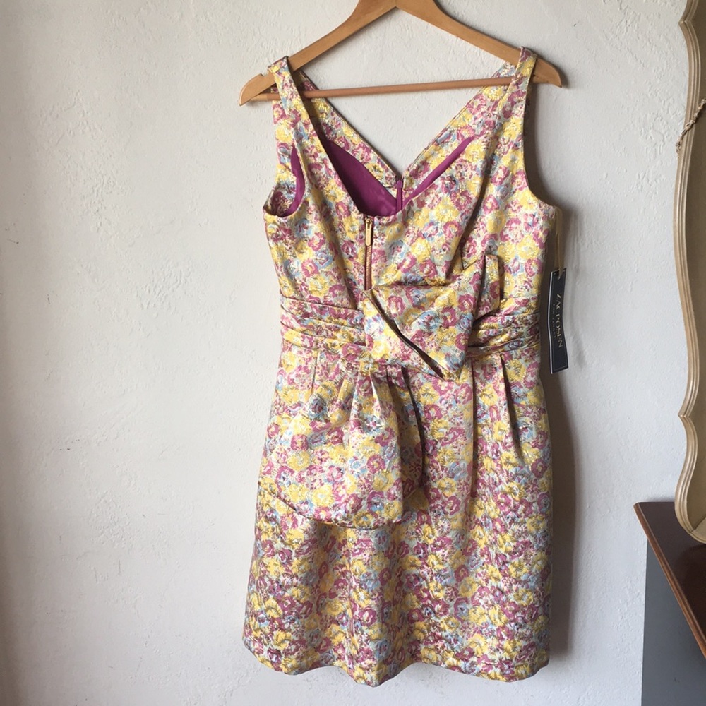Pink & gold floral formal dress with bow & zippers